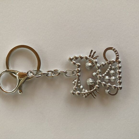 Sparkly Cat Keychain Purse Charm Silver Pearl Rhinestone Kitty Bag Gift - Picture 4 of 4